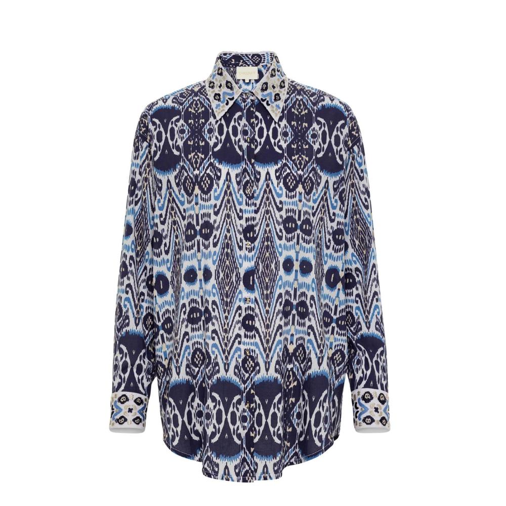 NEW CAROLINA K women's boyfriend shirt in ikat blue